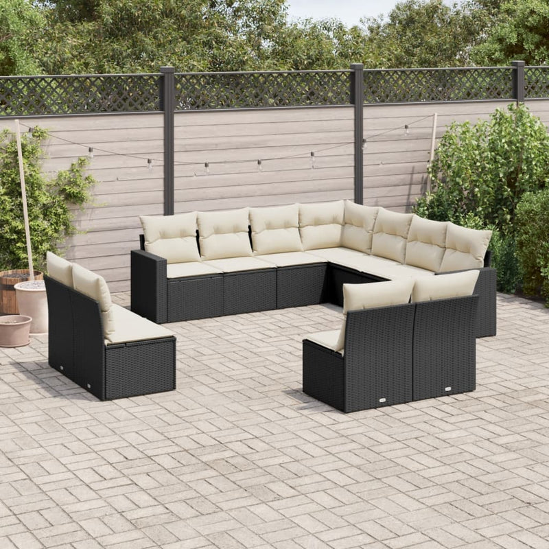 11 Piece Garden Sofa Set with Cushions Black Poly Rattan Payday Deals