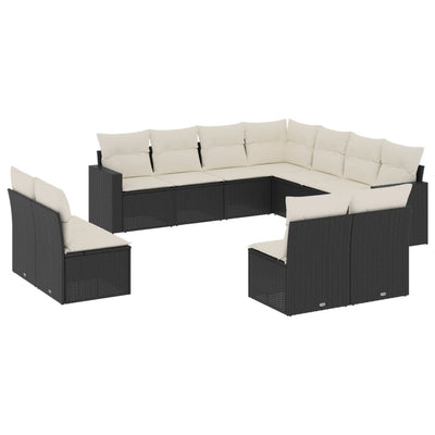 11 Piece Garden Sofa Set with Cushions Black Poly Rattan Payday Deals