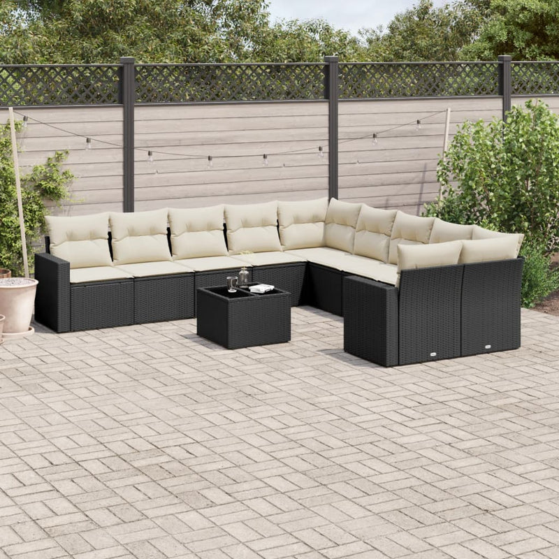 11 Piece Garden Sofa Set with Cushions Black Poly Rattan Payday Deals
