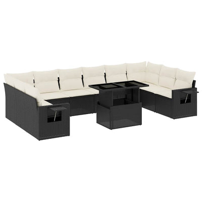11 Piece Garden Sofa Set with Cushions Black Poly Rattan Payday Deals