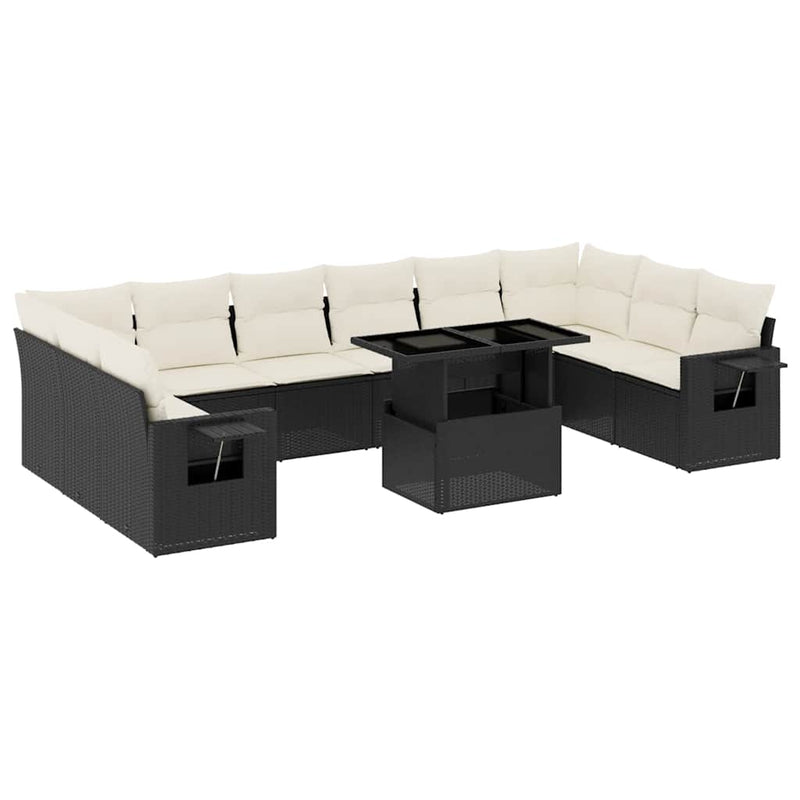 11 Piece Garden Sofa Set with Cushions Black Poly Rattan Payday Deals