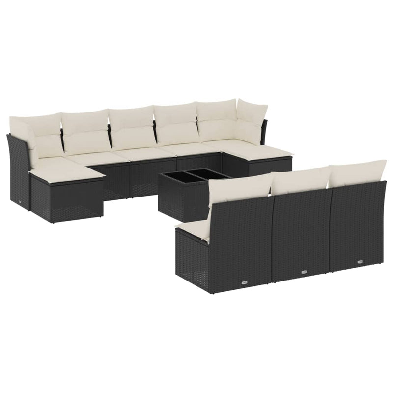 11 Piece Garden Sofa Set with Cushions Black Poly Rattan Payday Deals