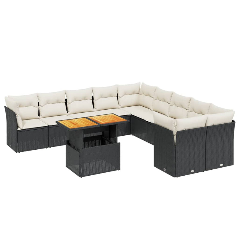 11 Piece Garden Sofa Set with Cushions Black Poly Rattan Payday Deals