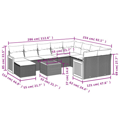 11 Piece Garden Sofa Set with Cushions Black Poly Rattan Payday Deals