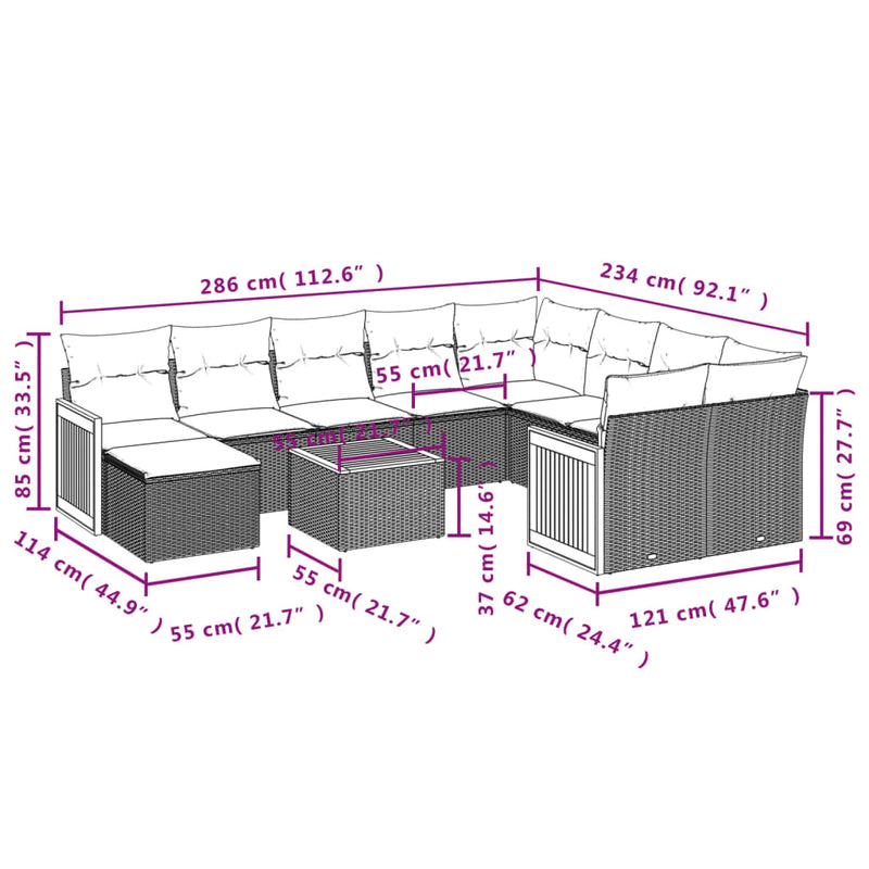 11 Piece Garden Sofa Set with Cushions Black Poly Rattan Payday Deals