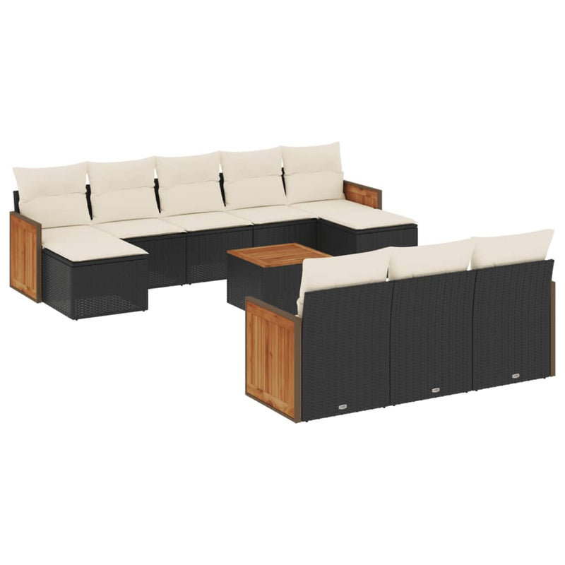 11 Piece Garden Sofa Set with Cushions Black Poly Rattan Payday Deals
