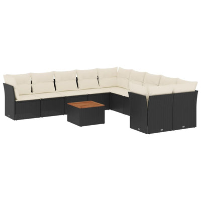 11 Piece Garden Sofa Set with Cushions Black Poly Rattan Payday Deals