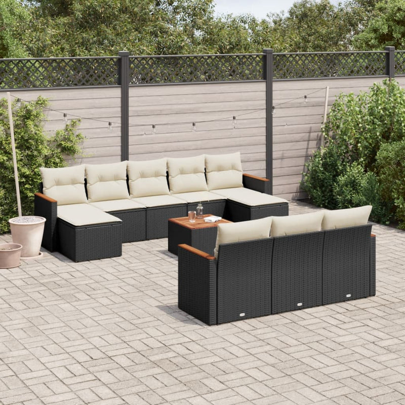 11 Piece Garden Sofa Set with Cushions Black Poly Rattan Payday Deals