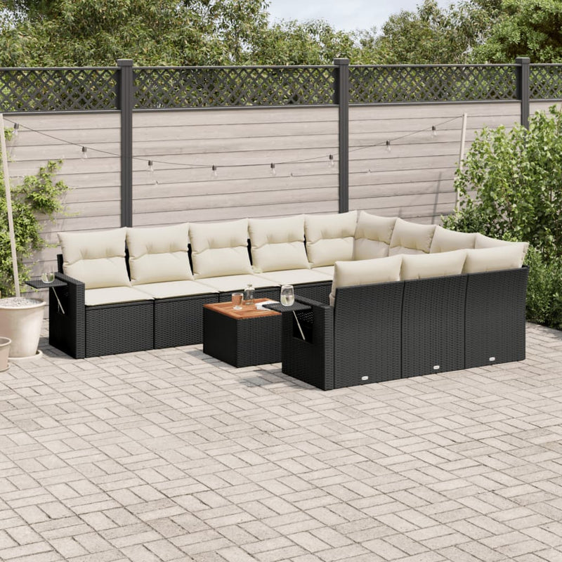 11 Piece Garden Sofa Set with Cushions Black Poly Rattan Payday Deals