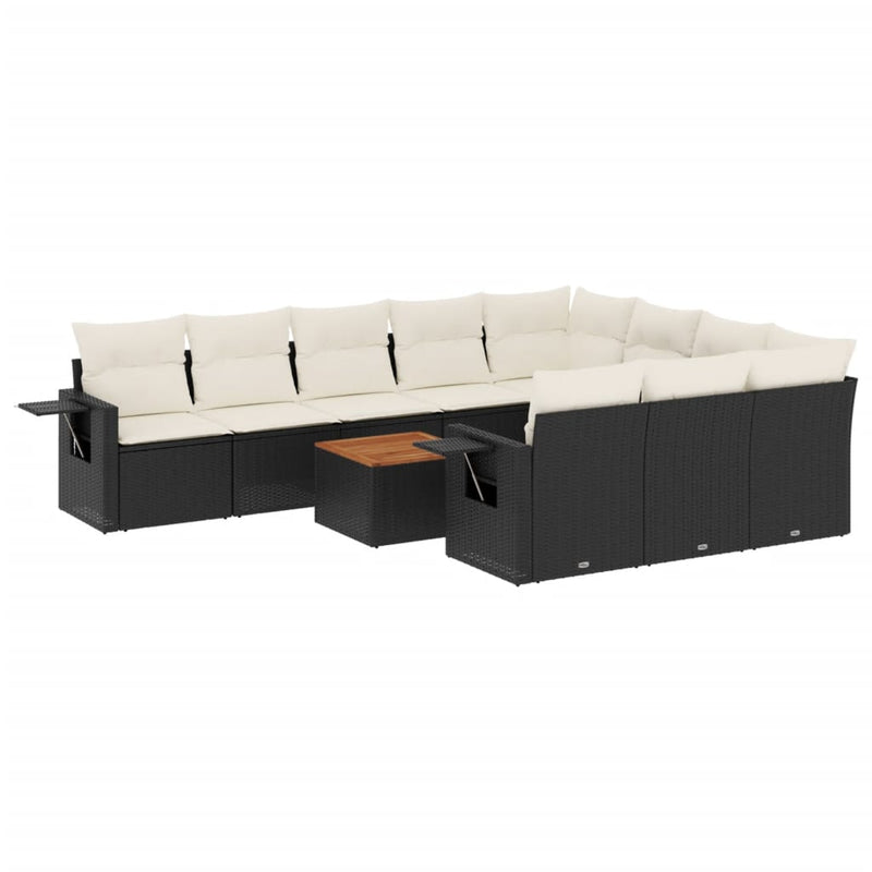 11 Piece Garden Sofa Set with Cushions Black Poly Rattan Payday Deals