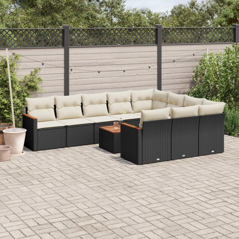 11 Piece Garden Sofa Set with Cushions Black Poly Rattan Payday Deals