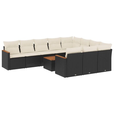 11 Piece Garden Sofa Set with Cushions Black Poly Rattan Payday Deals