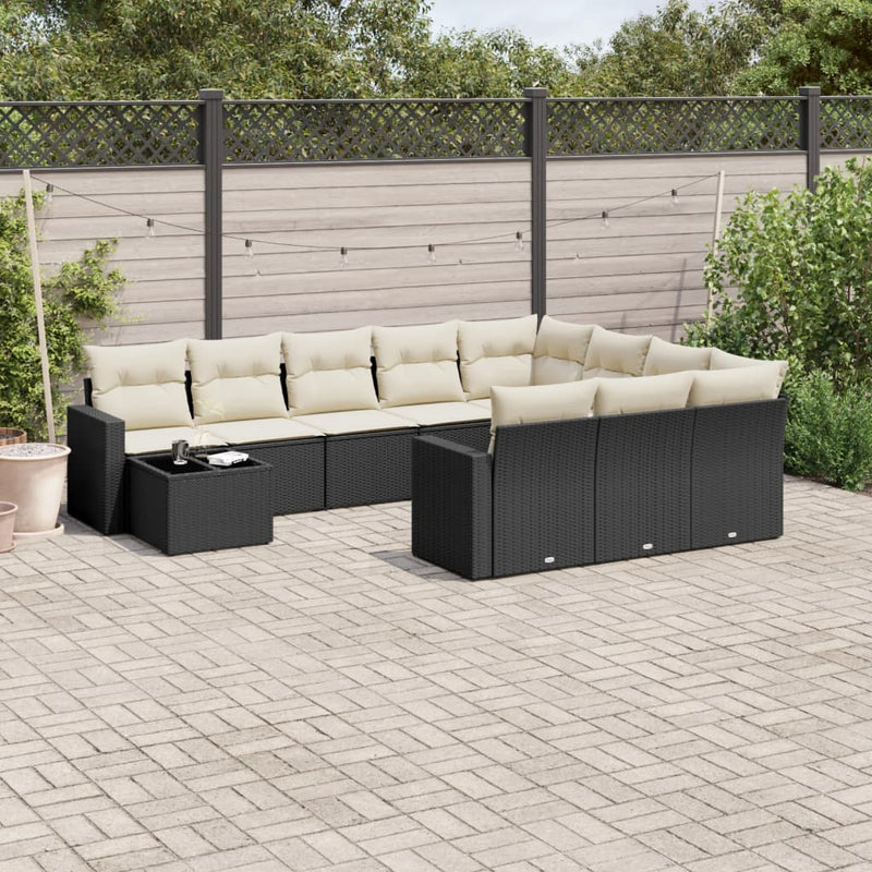 11 Piece Garden Sofa Set with Cushions Black Poly Rattan Payday Deals