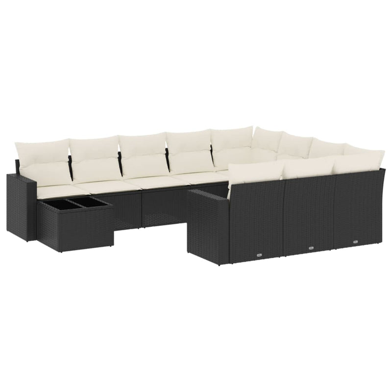 11 Piece Garden Sofa Set with Cushions Black Poly Rattan Payday Deals