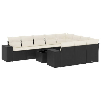 11 Piece Garden Sofa Set with Cushions Black Poly Rattan Payday Deals