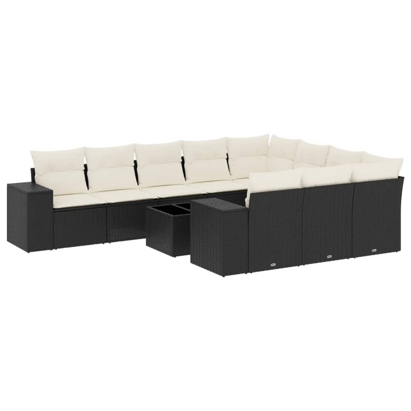 11 Piece Garden Sofa Set with Cushions Black Poly Rattan Payday Deals