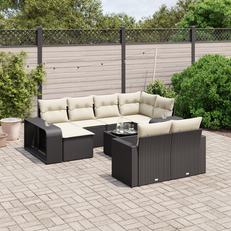 11 Piece Garden Sofa Set with Cushions Black Poly Rattan Payday Deals