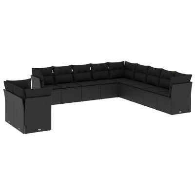 11 Piece Garden Sofa Set with Cushions Black Poly Rattan Payday Deals