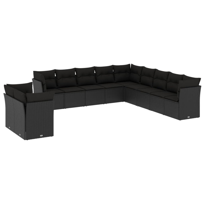 11 Piece Garden Sofa Set with Cushions Black Poly Rattan Payday Deals