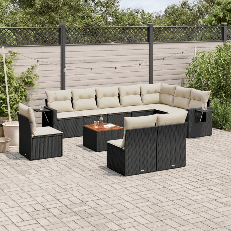 11 Piece Garden Sofa Set with Cushions Black Poly Rattan Payday Deals