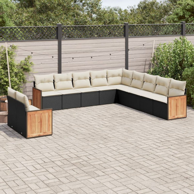 11 Piece Garden Sofa Set with Cushions Black Poly Rattan Payday Deals