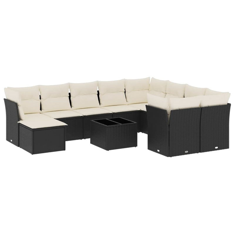 11 Piece Garden Sofa Set with Cushions Black Poly Rattan Payday Deals