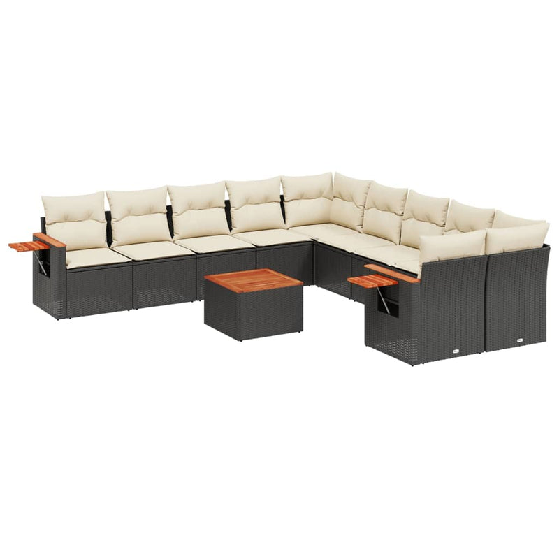 11 Piece Garden Sofa Set with Cushions Black Poly Rattan Payday Deals