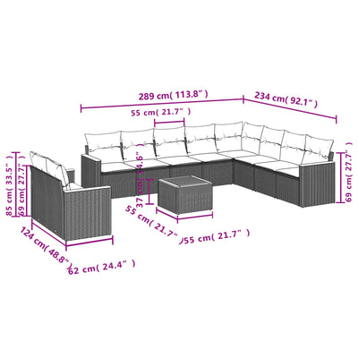 11 Piece Garden Sofa Set with Cushions Black Poly Rattan Payday Deals