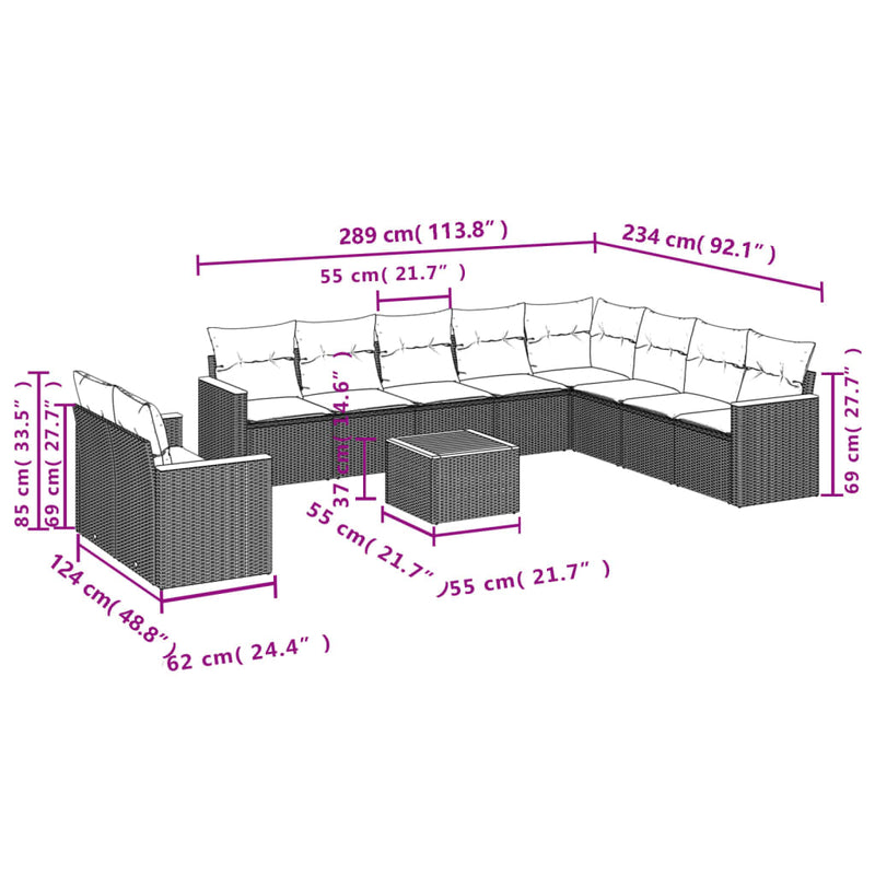 11 Piece Garden Sofa Set with Cushions Black Poly Rattan Payday Deals