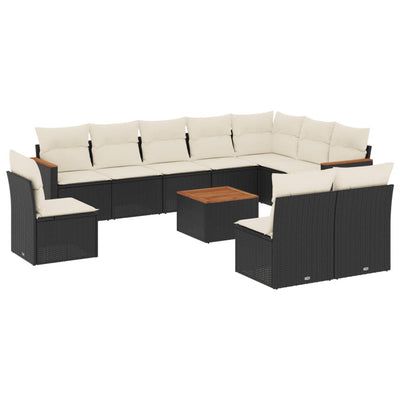 11 Piece Garden Sofa Set with Cushions Black Poly Rattan Payday Deals