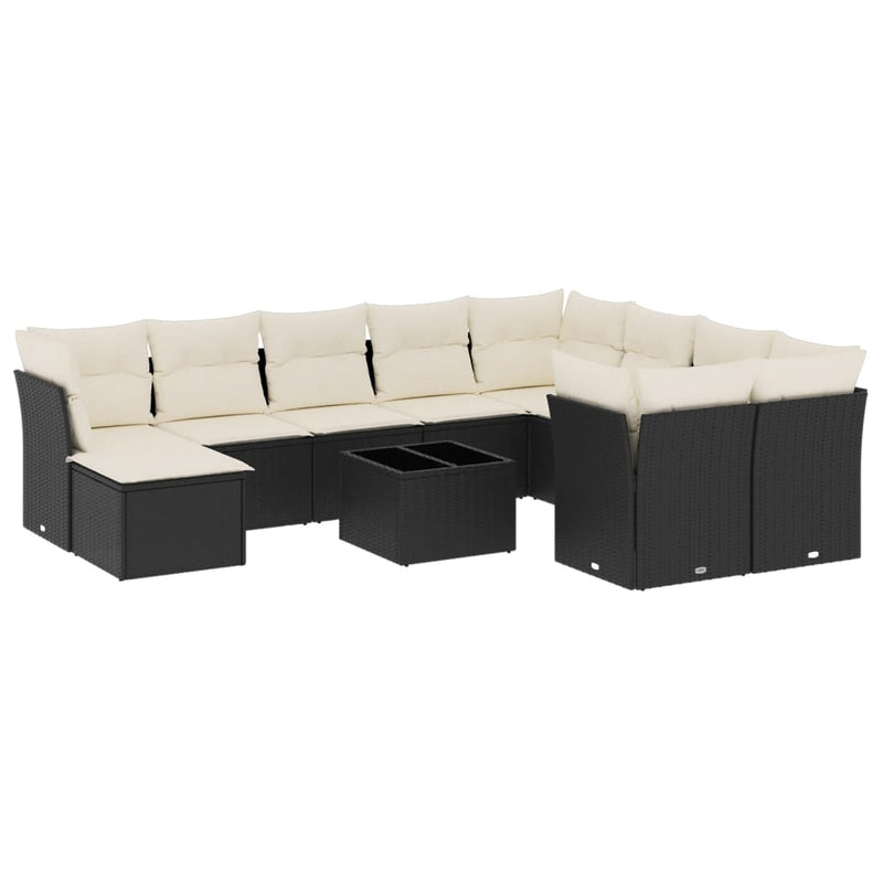 11 Piece Garden Sofa Set with Cushions Black Poly Rattan Payday Deals