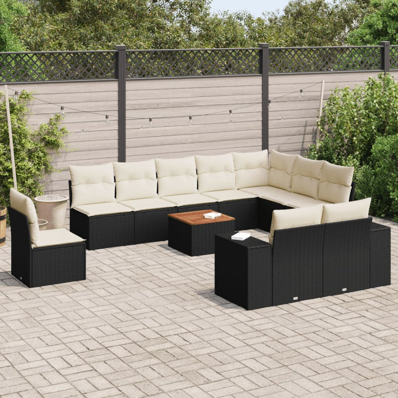 11 Piece Garden Sofa Set with Cushions Black Poly Rattan Payday Deals