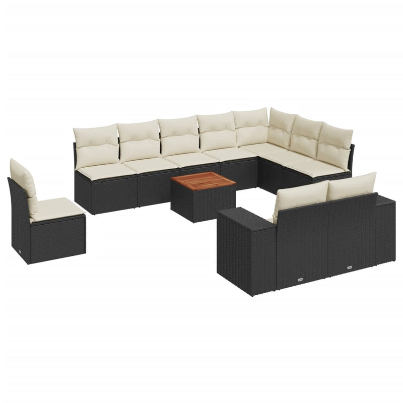 11 Piece Garden Sofa Set with Cushions Black Poly Rattan Payday Deals