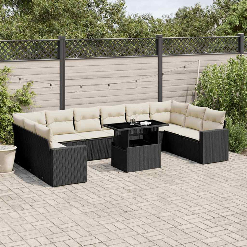 11 Piece Garden Sofa Set with Cushions Black Poly Rattan Payday Deals