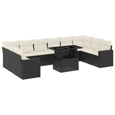 11 Piece Garden Sofa Set with Cushions Black Poly Rattan Payday Deals