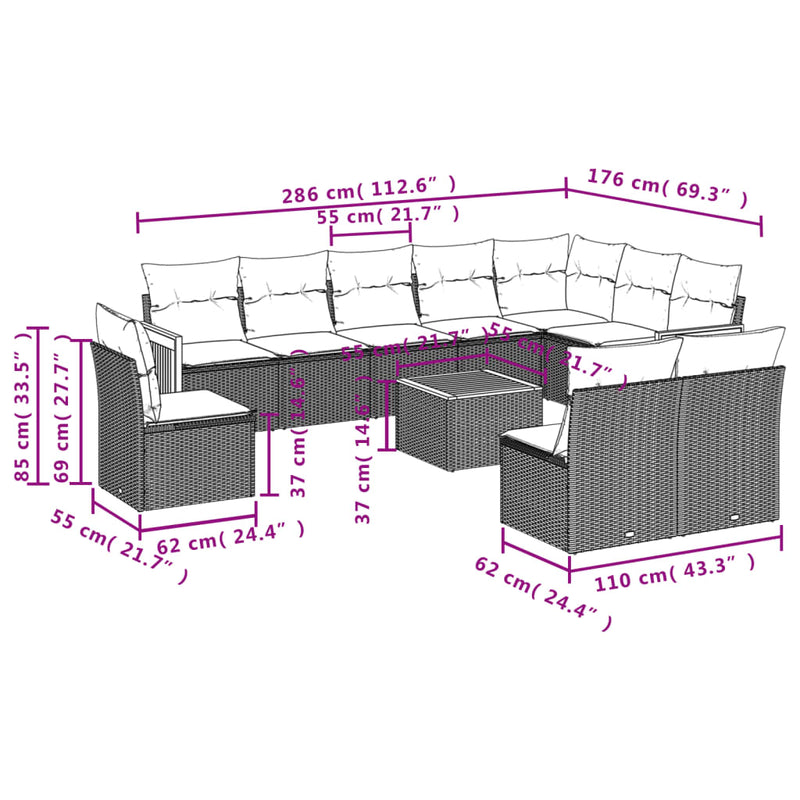 11 Piece Garden Sofa Set with Cushions Black Poly Rattan Payday Deals