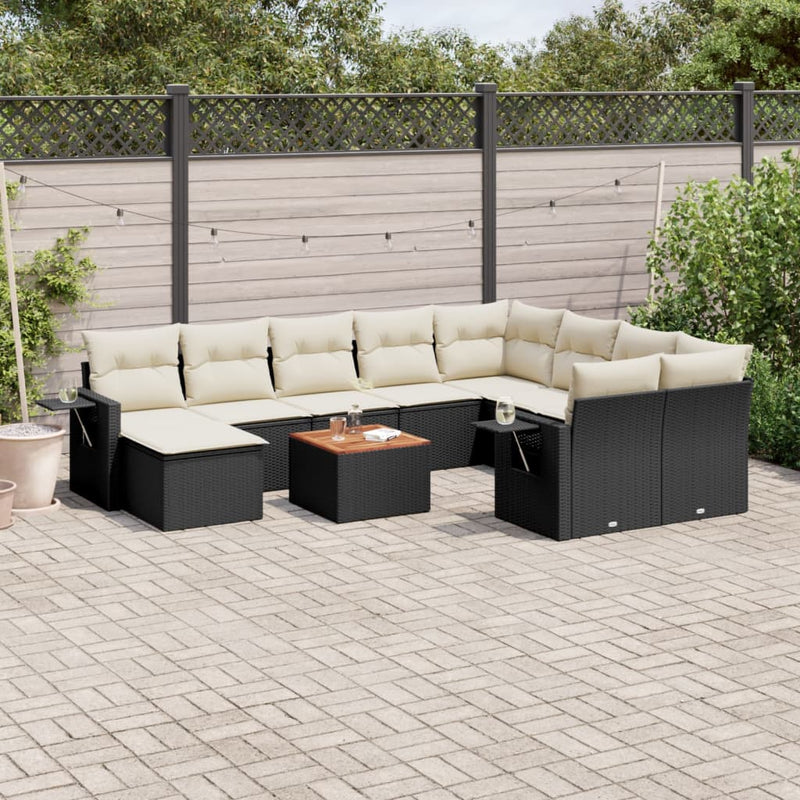 11 Piece Garden Sofa Set with Cushions Black Poly Rattan Payday Deals