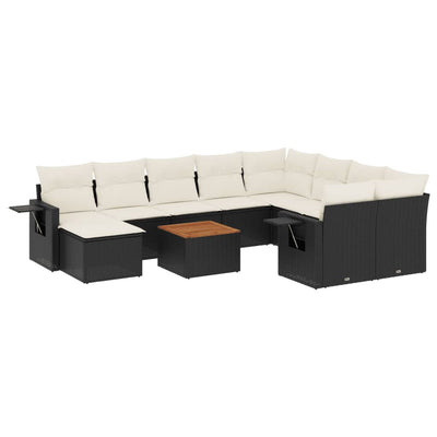 11 Piece Garden Sofa Set with Cushions Black Poly Rattan Payday Deals