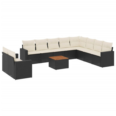 11 Piece Garden Sofa Set with Cushions Black Poly Rattan Payday Deals