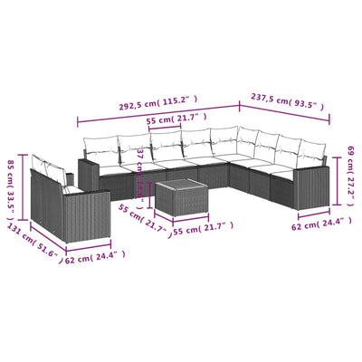 11 Piece Garden Sofa Set with Cushions Black Poly Rattan Payday Deals