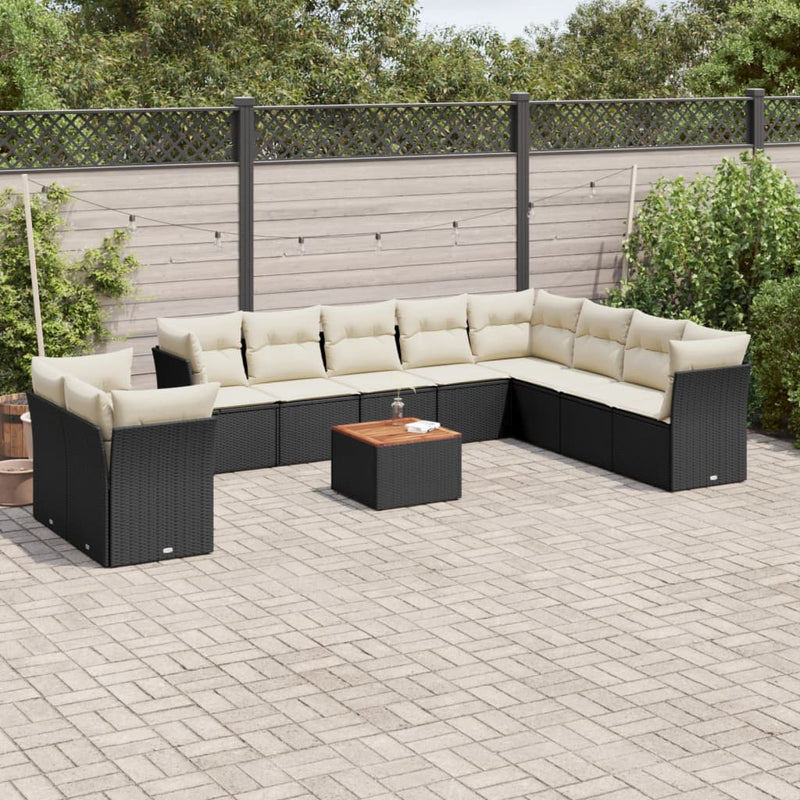 11 Piece Garden Sofa Set with Cushions Black Poly Rattan Payday Deals