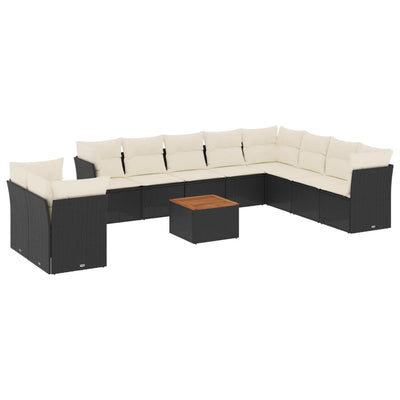 11 Piece Garden Sofa Set with Cushions Black Poly Rattan Payday Deals