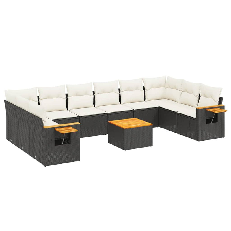 11 Piece Garden Sofa Set with Cushions Black Poly Rattan Payday Deals