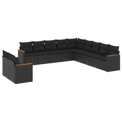 11 Piece Garden Sofa Set with Cushions Black Poly Rattan Payday Deals