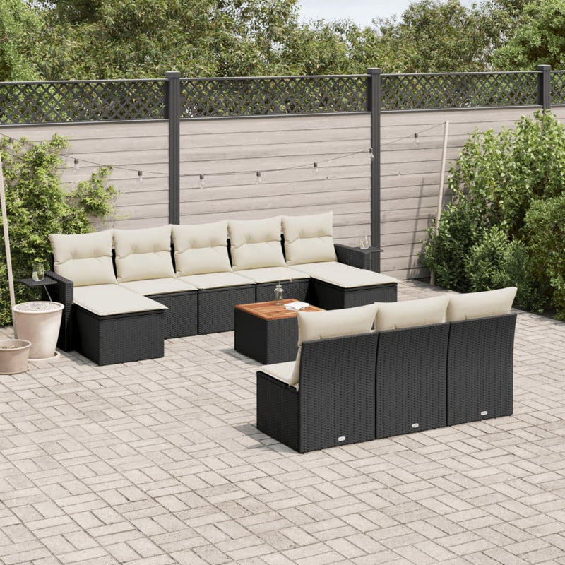 11 Piece Garden Sofa Set with Cushions Black Poly Rattan Payday Deals