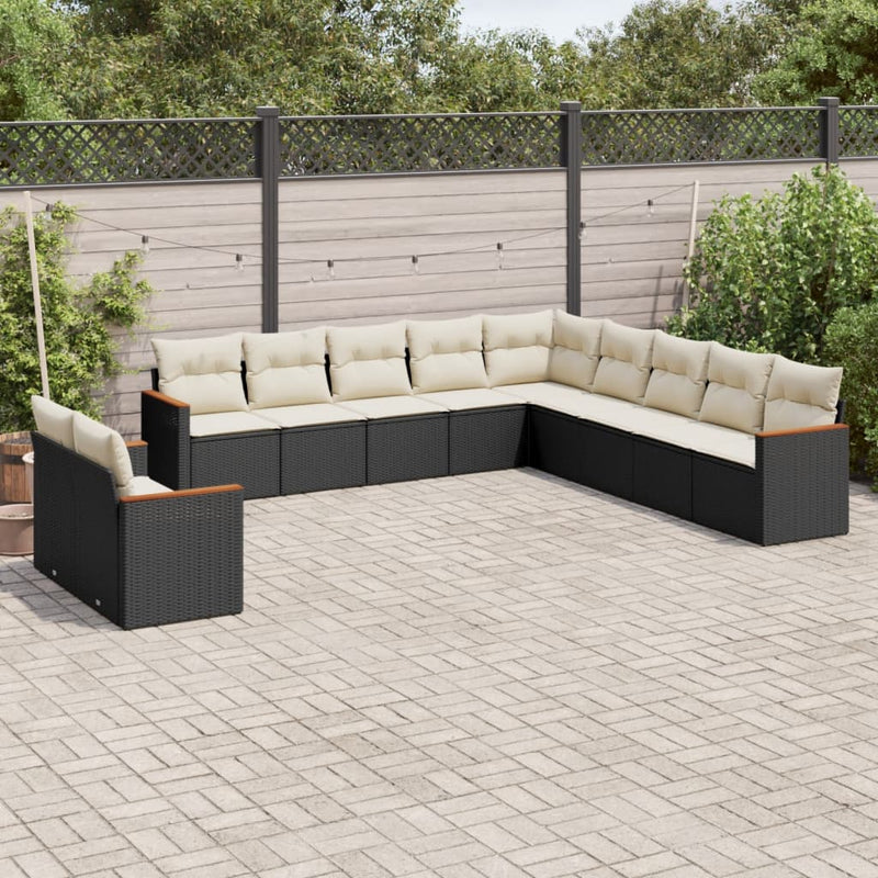11 Piece Garden Sofa Set with Cushions Black Poly Rattan Payday Deals