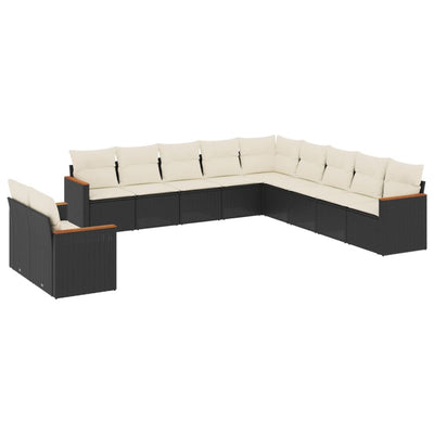 11 Piece Garden Sofa Set with Cushions Black Poly Rattan Payday Deals
