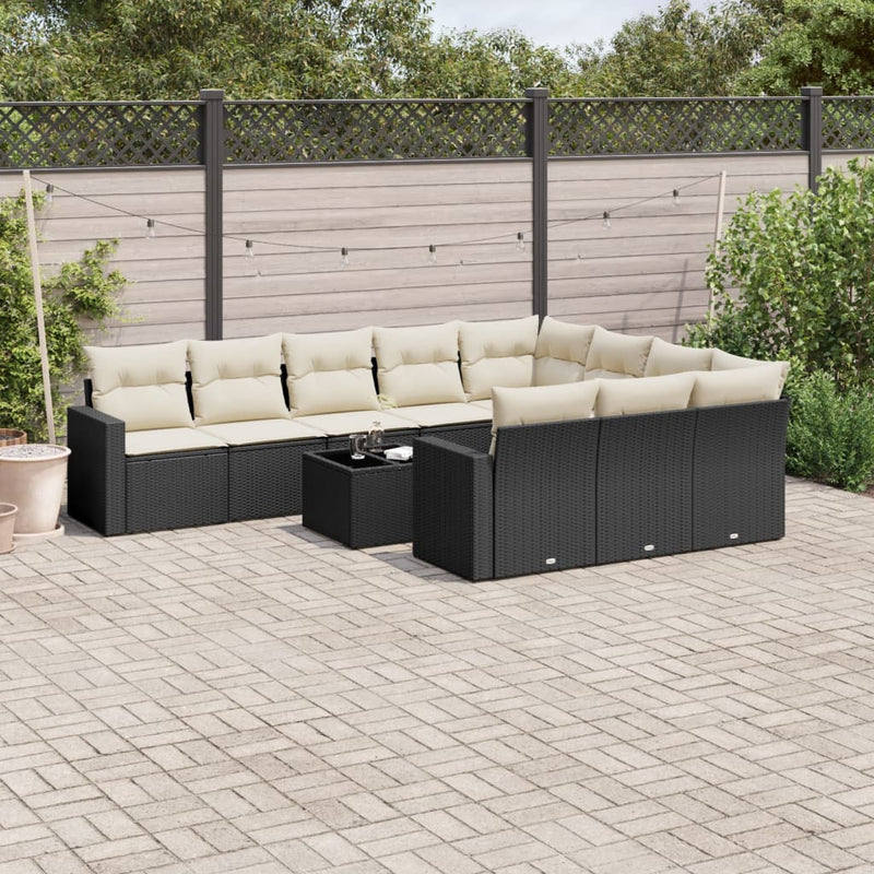 11 Piece Garden Sofa Set with Cushions Black Poly Rattan Payday Deals