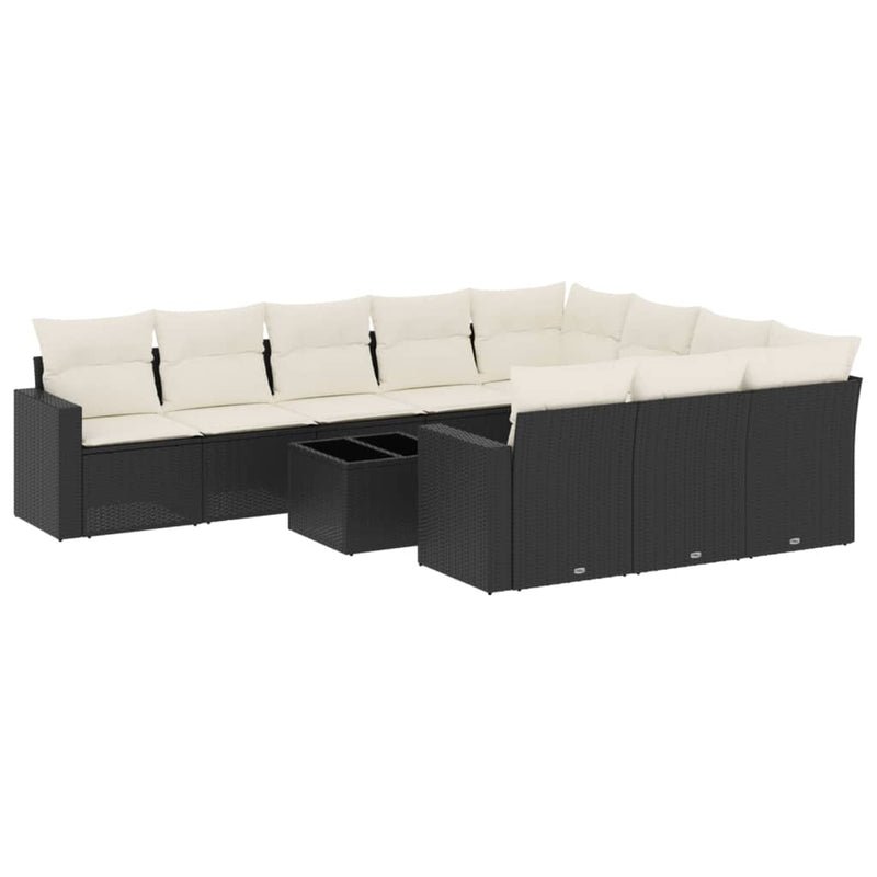 11 Piece Garden Sofa Set with Cushions Black Poly Rattan Payday Deals