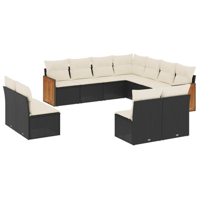 11 Piece Garden Sofa Set with Cushions Black Poly Rattan Payday Deals